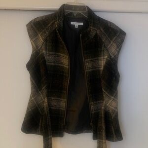 CAbi Black and Brown Plaid Vest